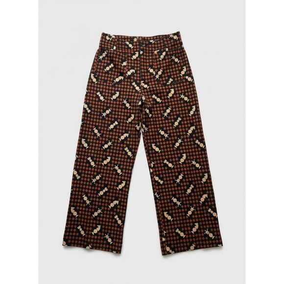 Anthropologie Maeve Brown Colette Checkerboard Chess Stretch Cropped Pants - 28 - Picture 1 of 7